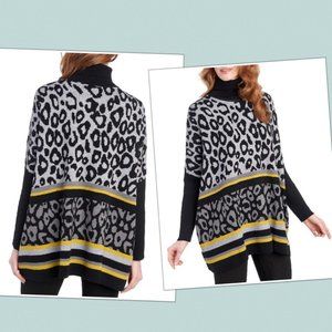 JOSEPH A. Animal Striped Poncho Turtleneck Sweater